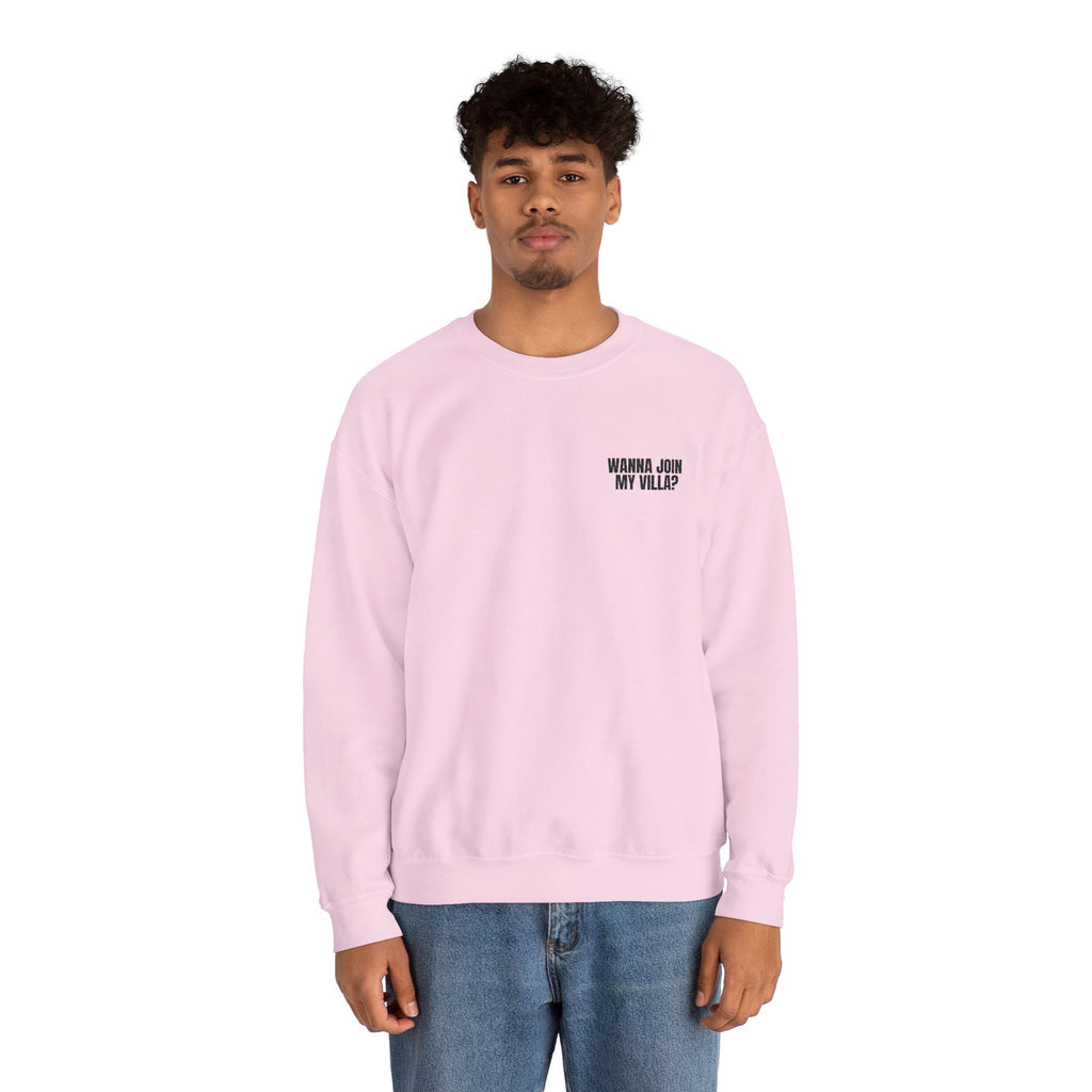 Embroidery Crew Neck: Wanna Join My Villa?