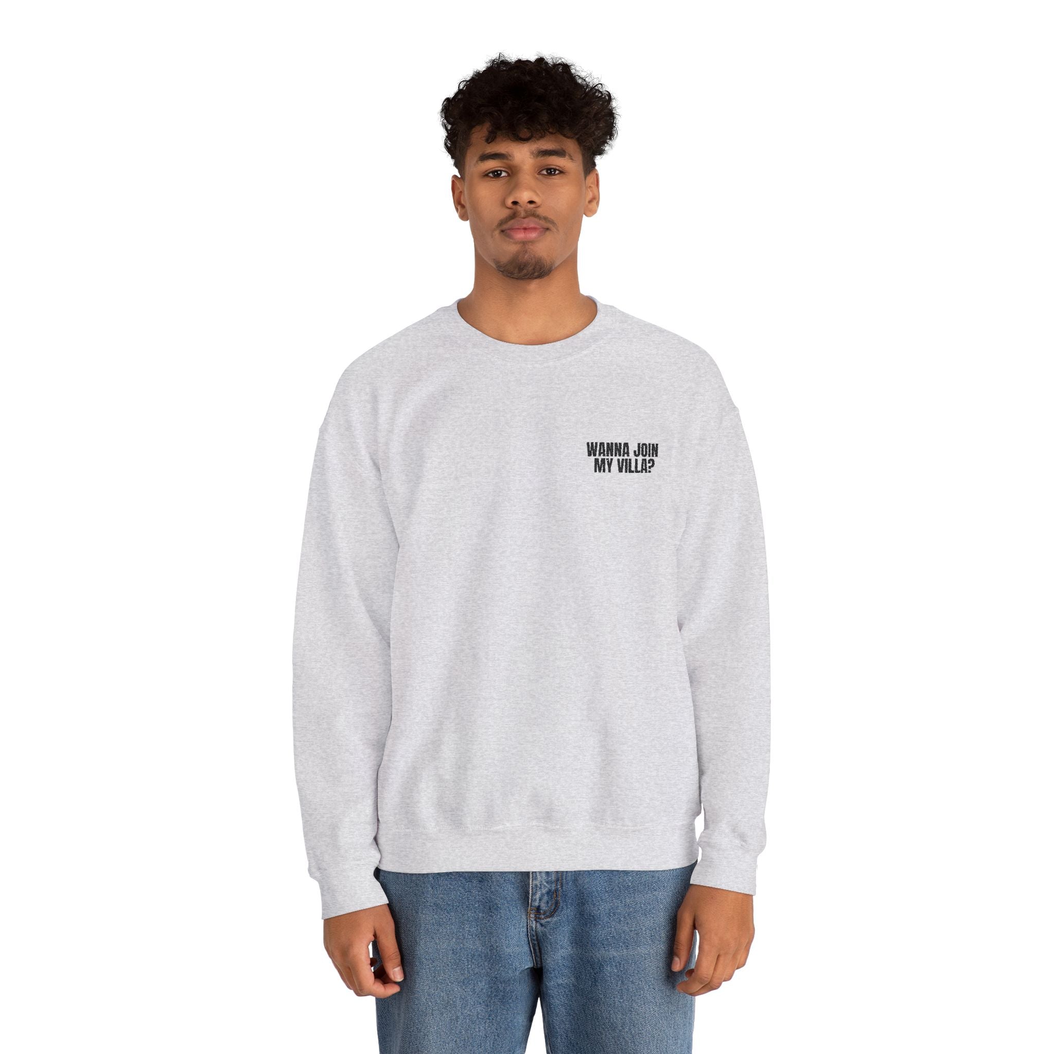 Embroidery Crew Neck: Wanna Join My Villa?
