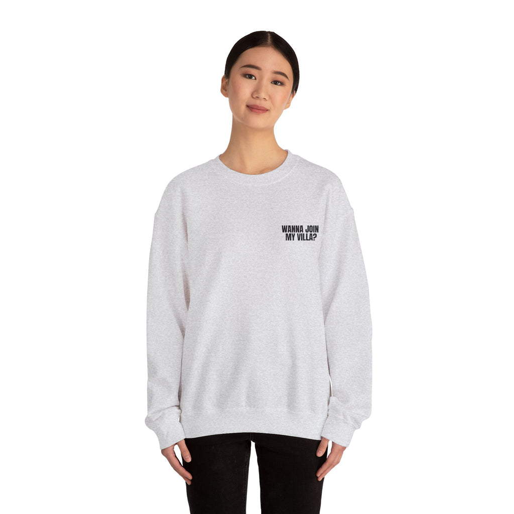 Embroidery Crew Neck: Wanna Join My Villa?