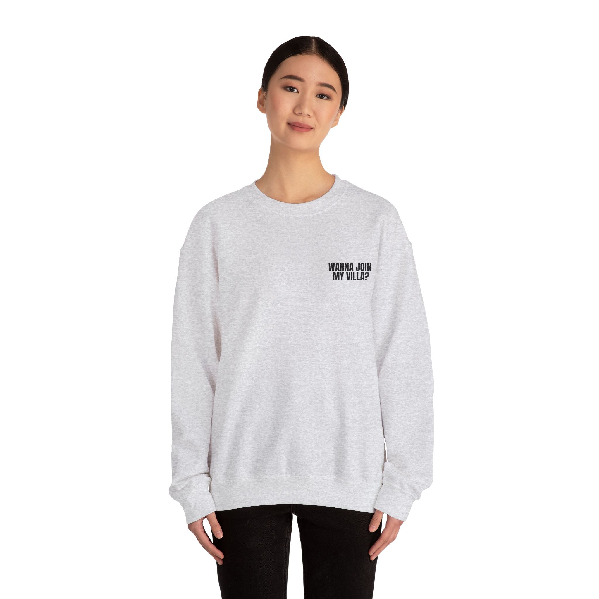 Embroidery Crew Neck: Wanna Join My Villa?