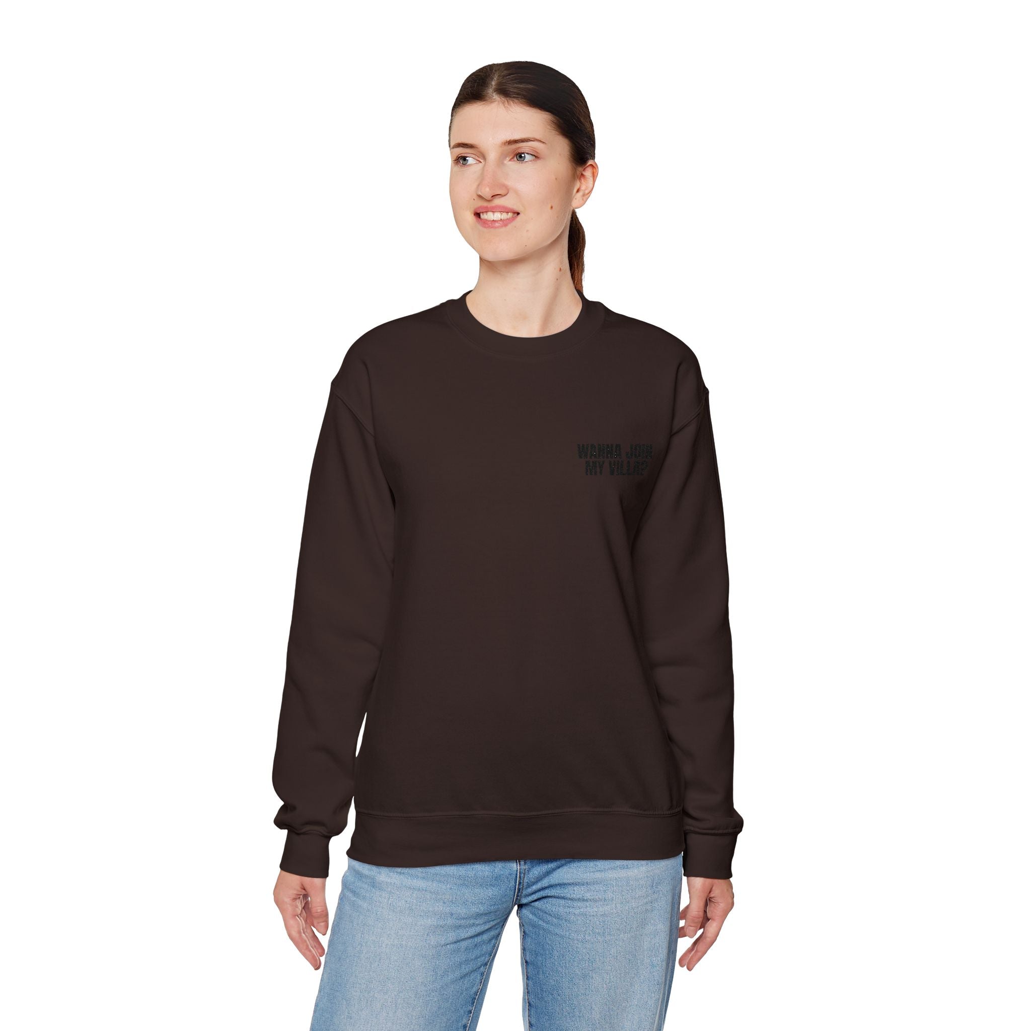 Embroidery Crew Neck: Wanna Join My Villa?