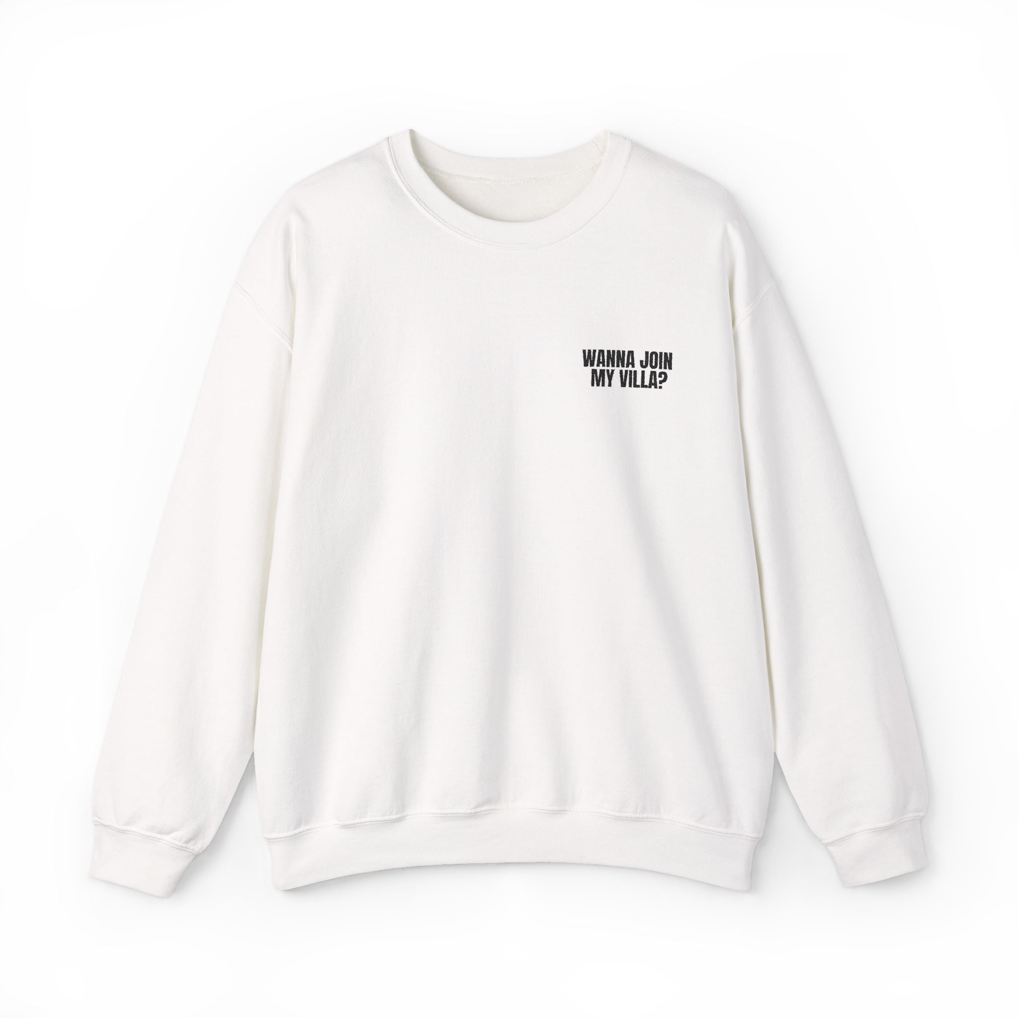 Embroidery Crew Neck: Wanna Join My Villa?