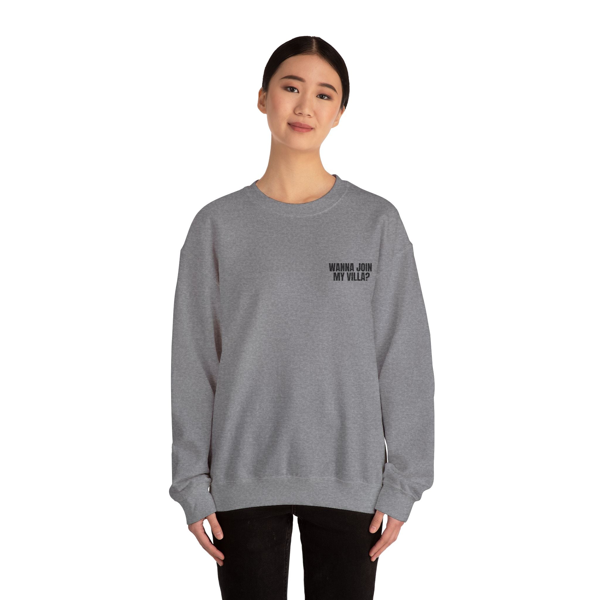Embroidery Crew Neck: Wanna Join My Villa?