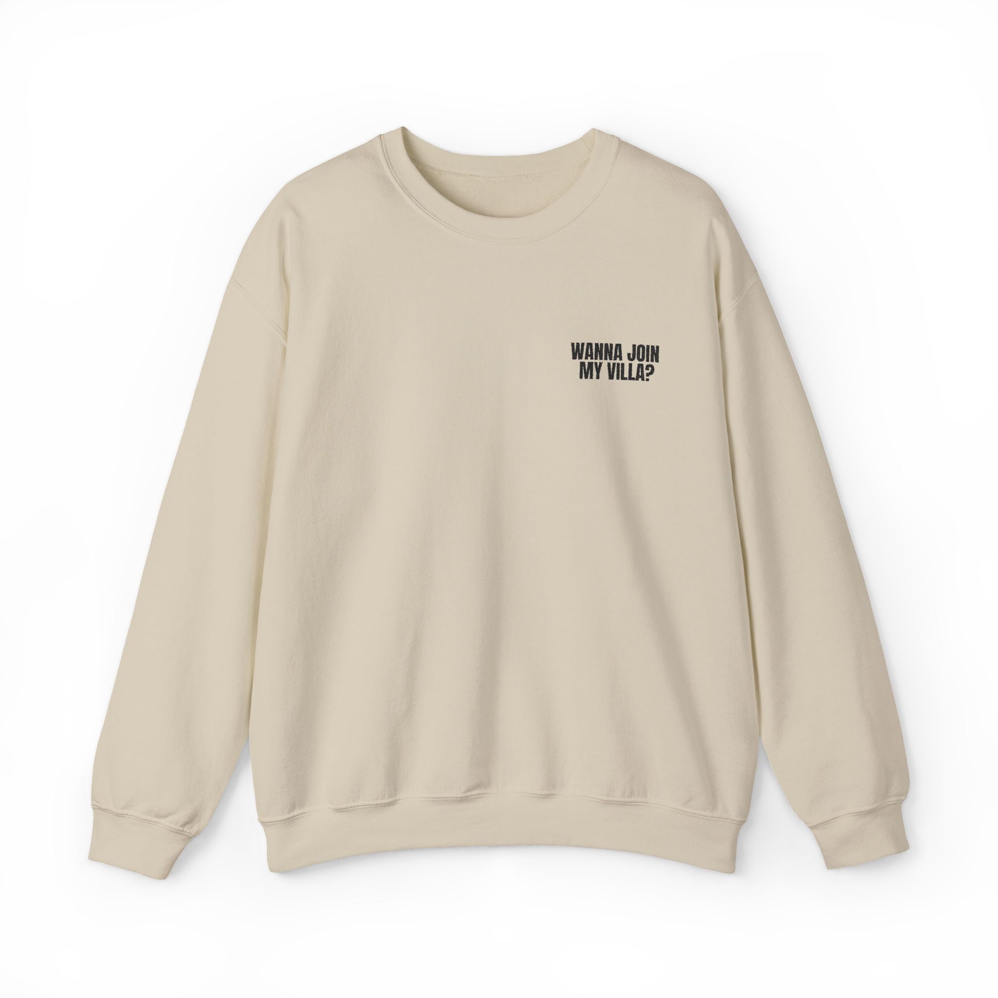Embroidery Crew Neck: Wanna Join My Villa?