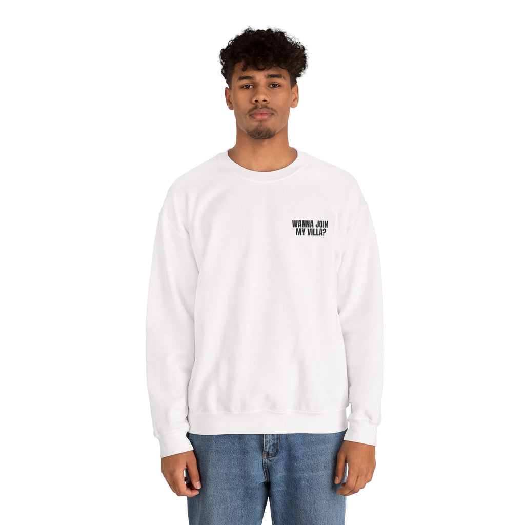 Embroidery Crew Neck: Wanna Join My Villa?