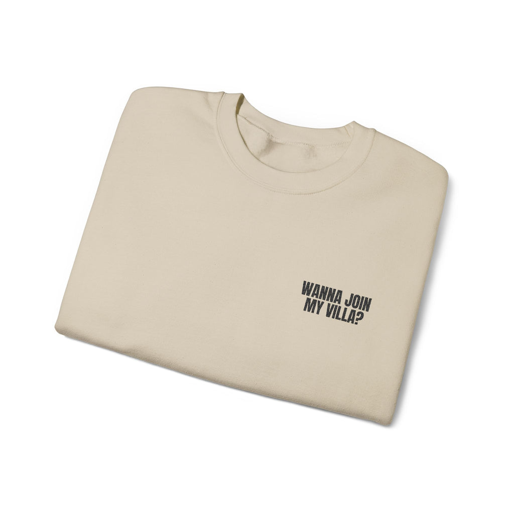 Embroidery Crew Neck: Wanna Join My Villa?