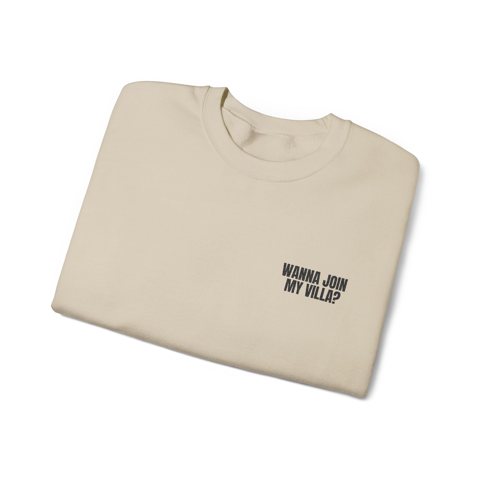 Embroidery Crew Neck: Wanna Join My Villa?