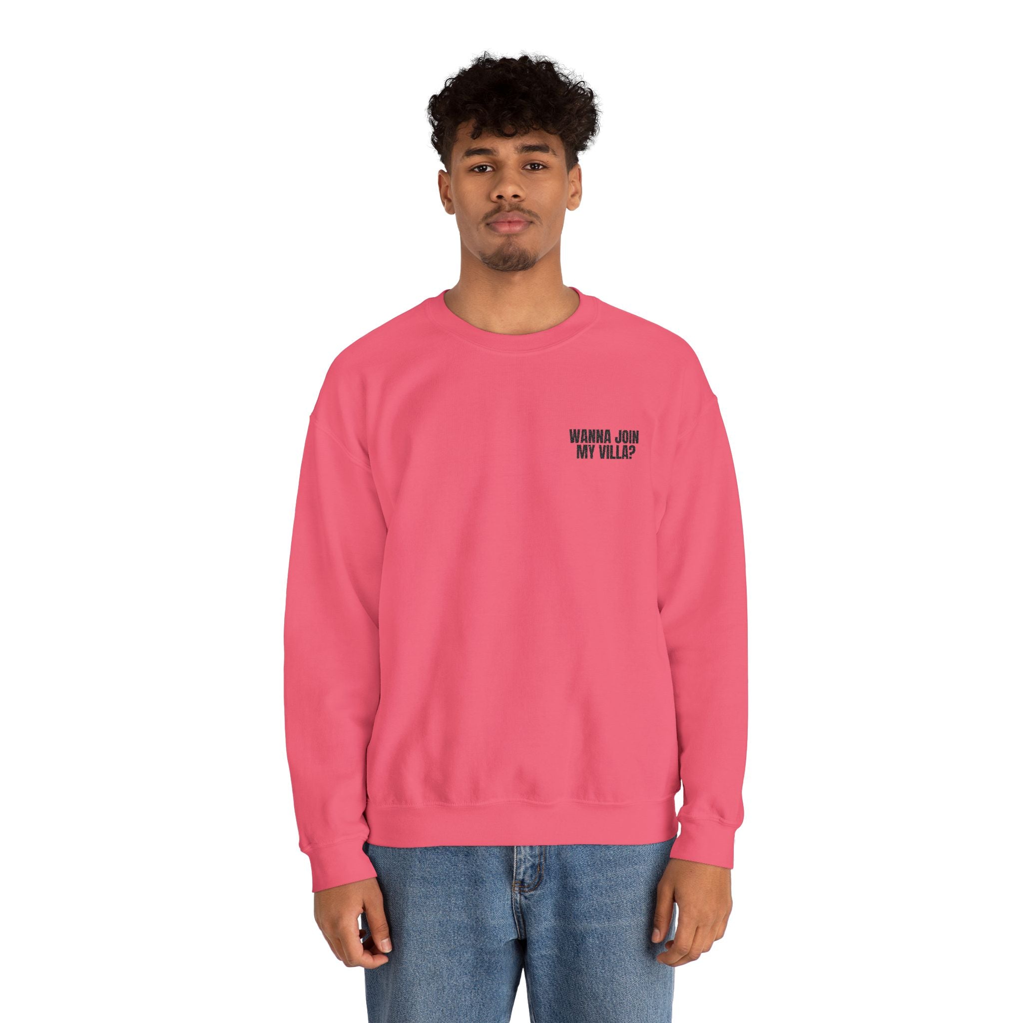 Embroidery Crew Neck: Wanna Join My Villa?
