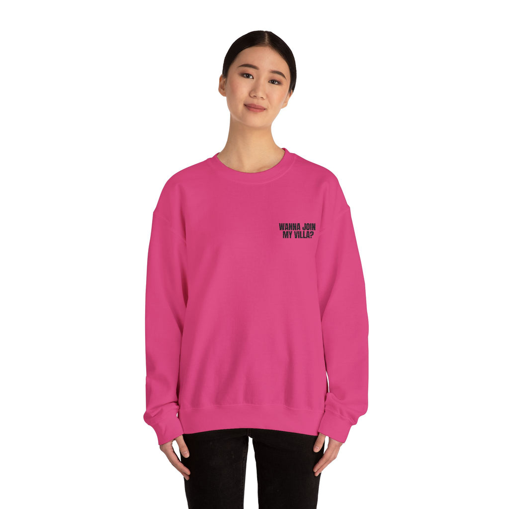 Embroidery Crew Neck: Wanna Join My Villa?