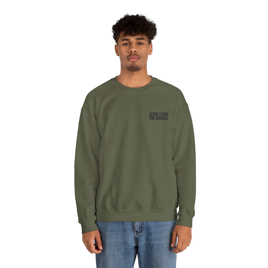 Embroidery Crew Neck: Jesus Loved The Whores