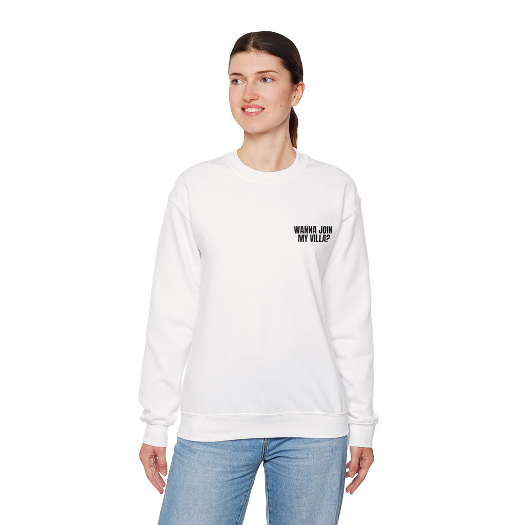 Embroidery Crew Neck: Wanna Join My Villa?