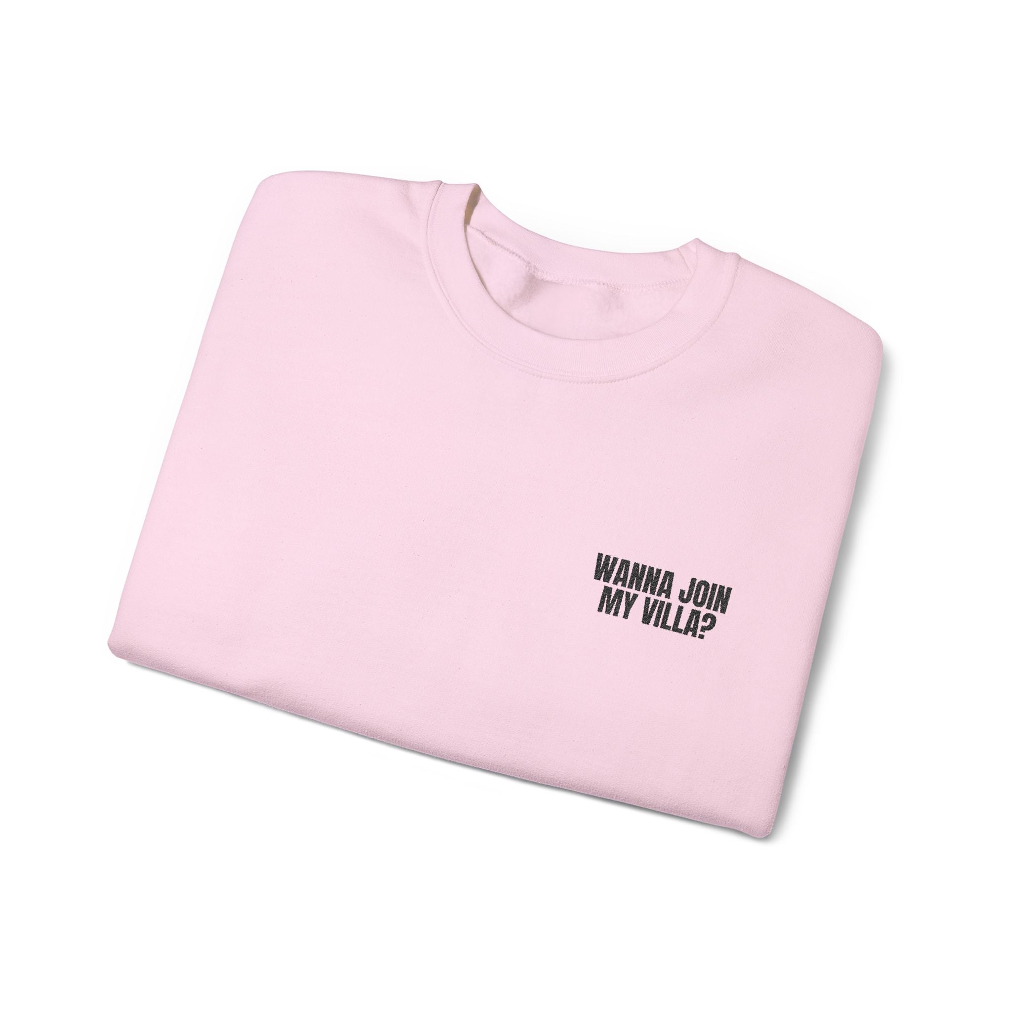 Embroidery Crew Neck: Wanna Join My Villa?