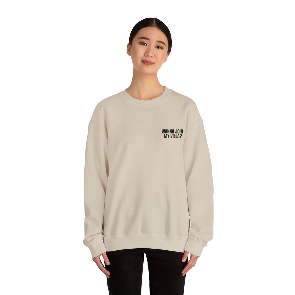 Embroidery Crew Neck: Wanna Join My Villa?