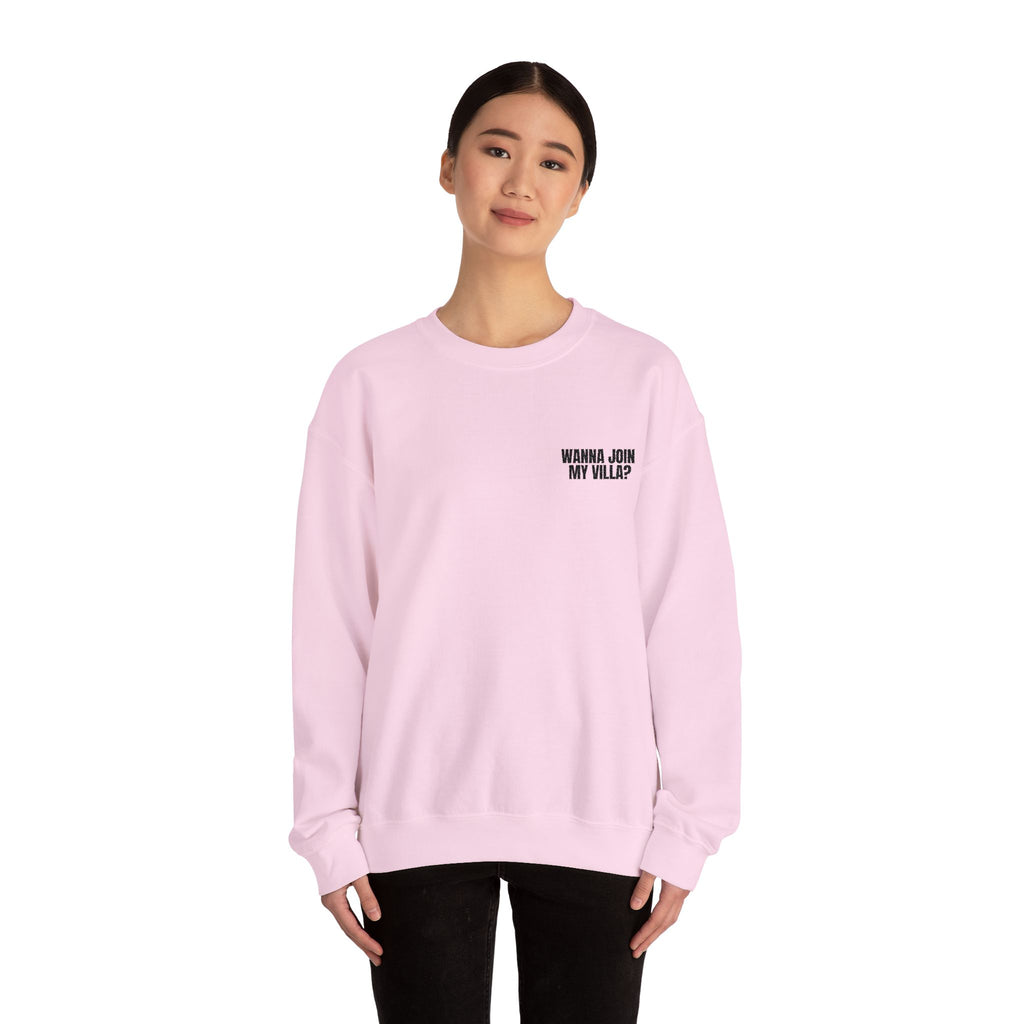 Embroidery Crew Neck: Wanna Join My Villa?