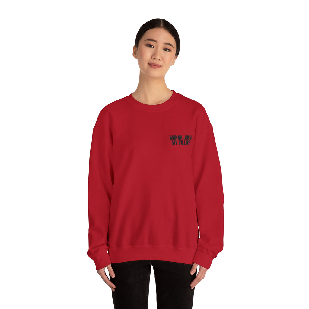Embroidery Crew Neck: Wanna Join My Villa?